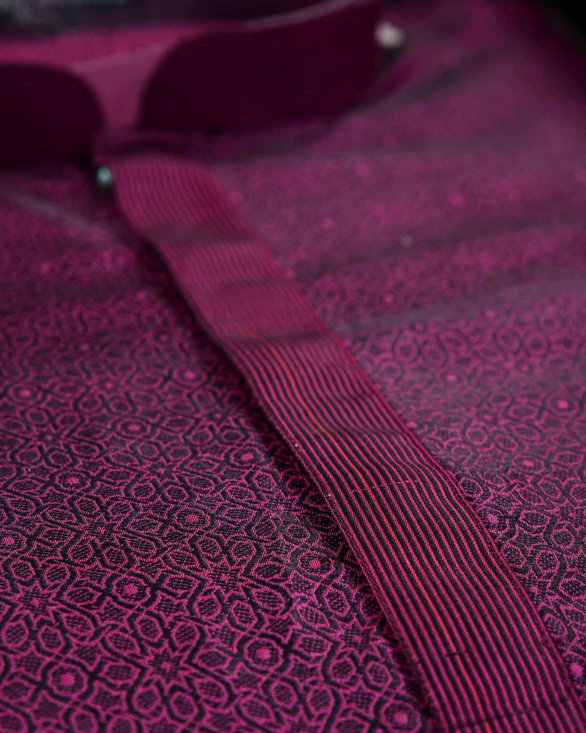 Purple Ethnic Mosaic Tanchoi Handwoven Silk Mens Kurta Pyjama-HolyWeaves
