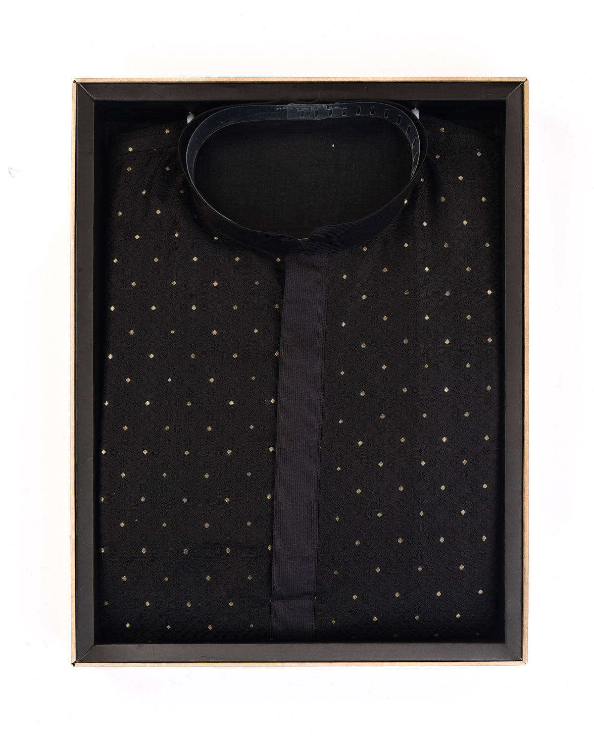 Black Tanchoi Brocade Handwoven Silk Mens Kurta Pyjama with Gold Zari Accents-HolyWeaves