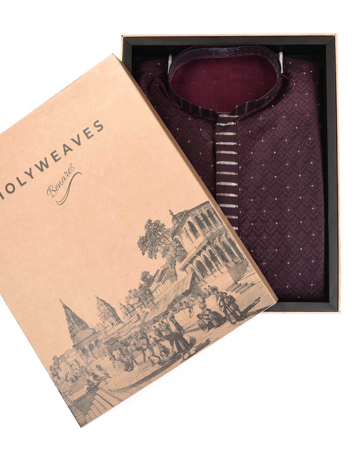 Black Coffee Brown Tanchoi Brocade Silk Banarasi Mens Kurta Pyjama-HolyWeaves