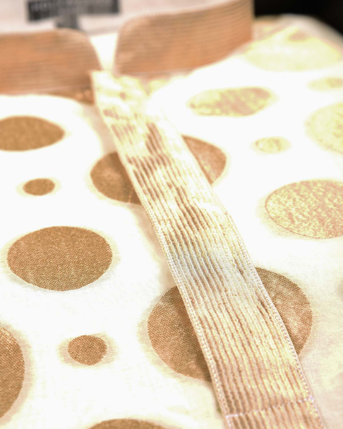 Ivory White Gold Zari Polka Dots Brocade Handwoven Cotton Silk Banarasi Mens Kurta Pyjama-HolyWeaves