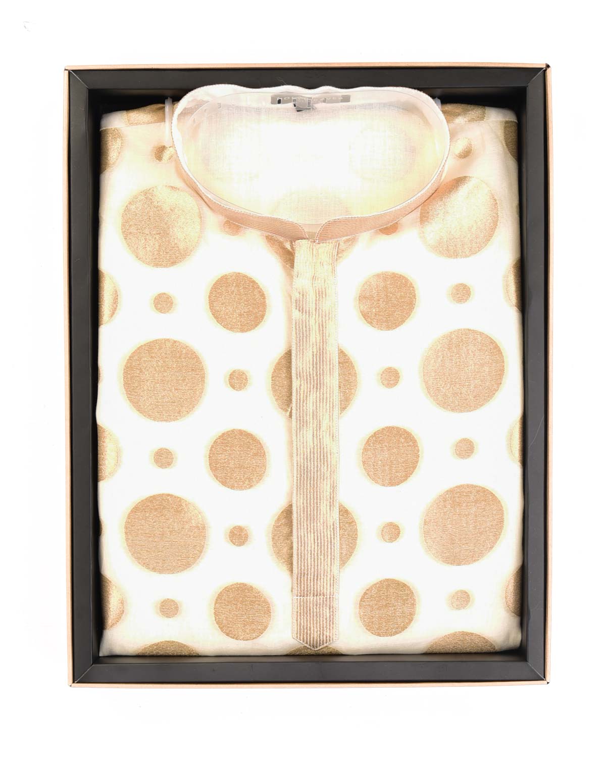 Ivory White Gold Zari Polka Dots Brocade Handwoven Cotton Silk Banarasi Mens Kurta Pyjama-HolyWeaves