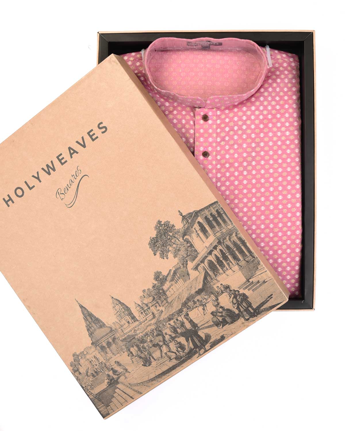 Garnet Resham & Zari Brocade Cotton Silk Banarasi Mens Kurta Pyjama-HolyWeaves