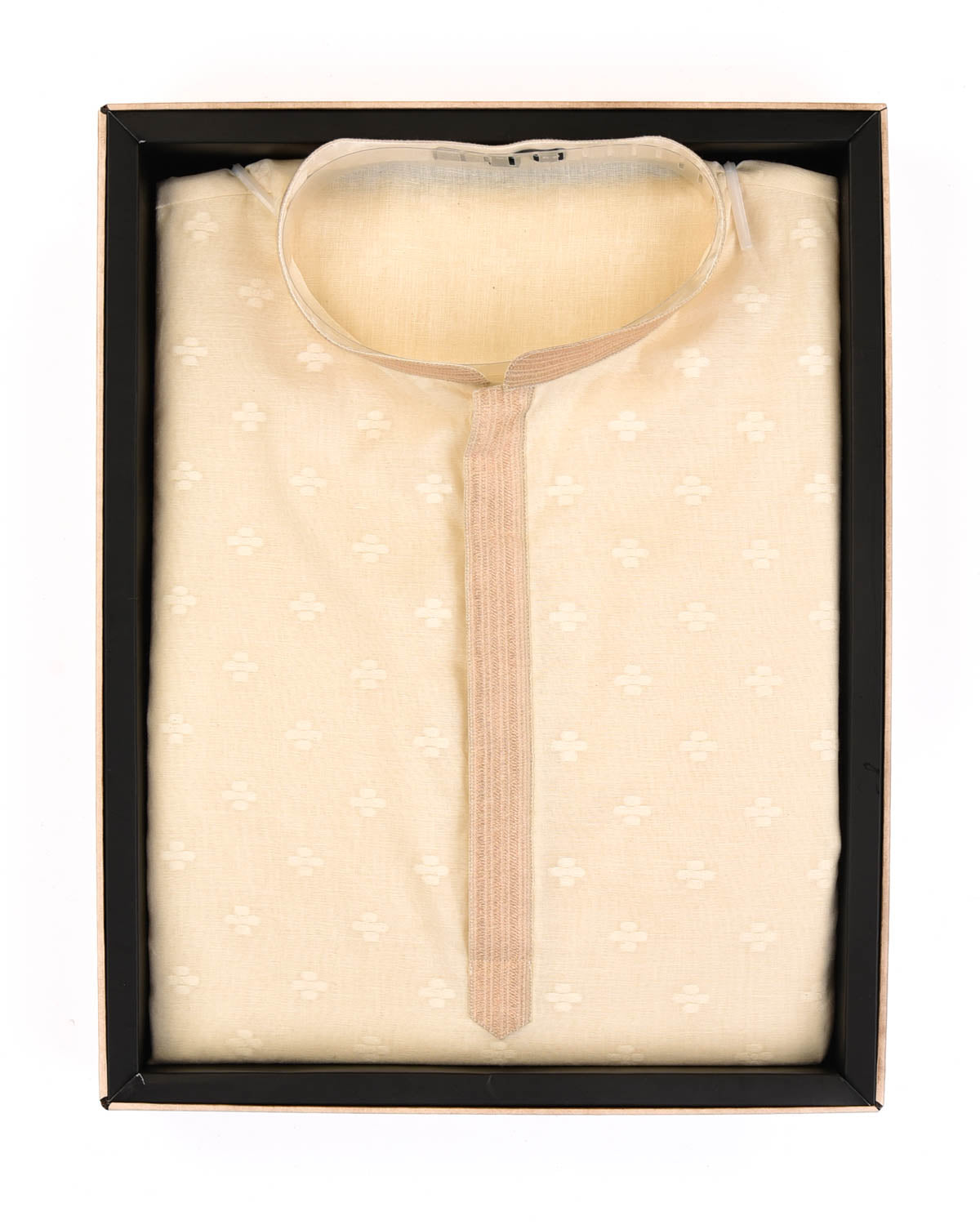 Cream Resham Buti Woven Cotton Silk Mens Kurta Pyjama-HolyWeaves