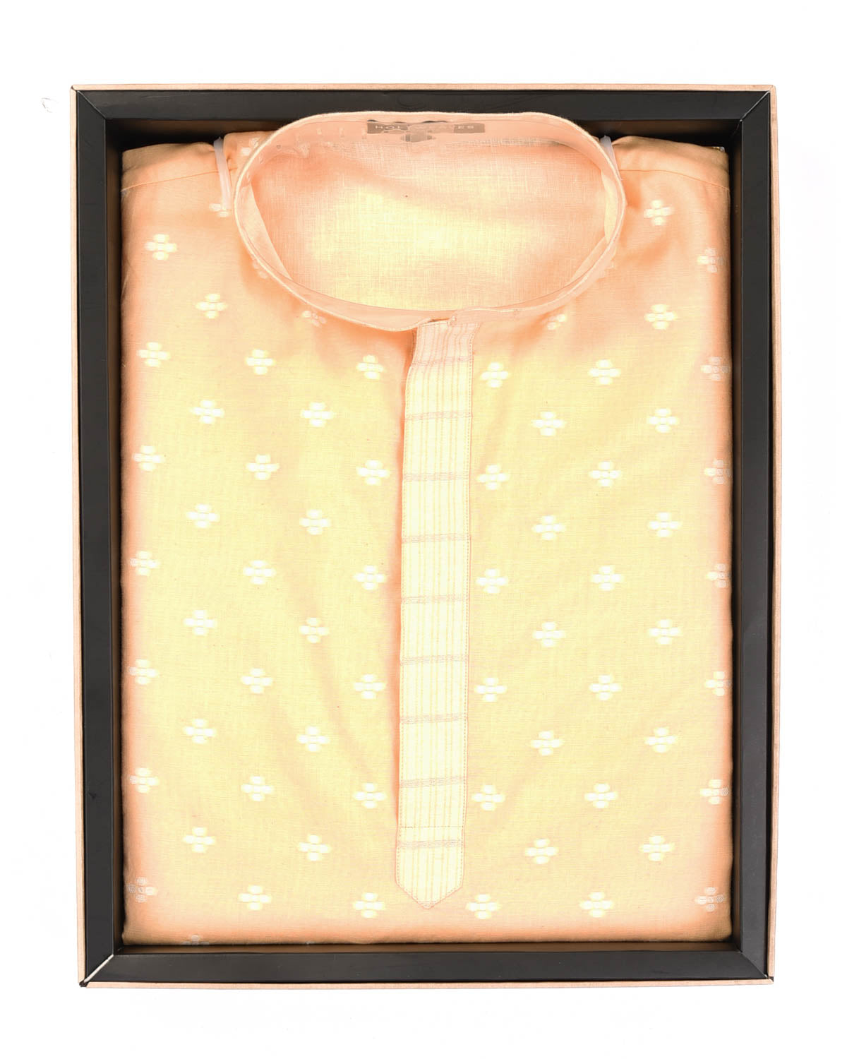 Peach Resham Buti Woven Cotton Silk Mens Kurta Pyjama-HolyWeaves