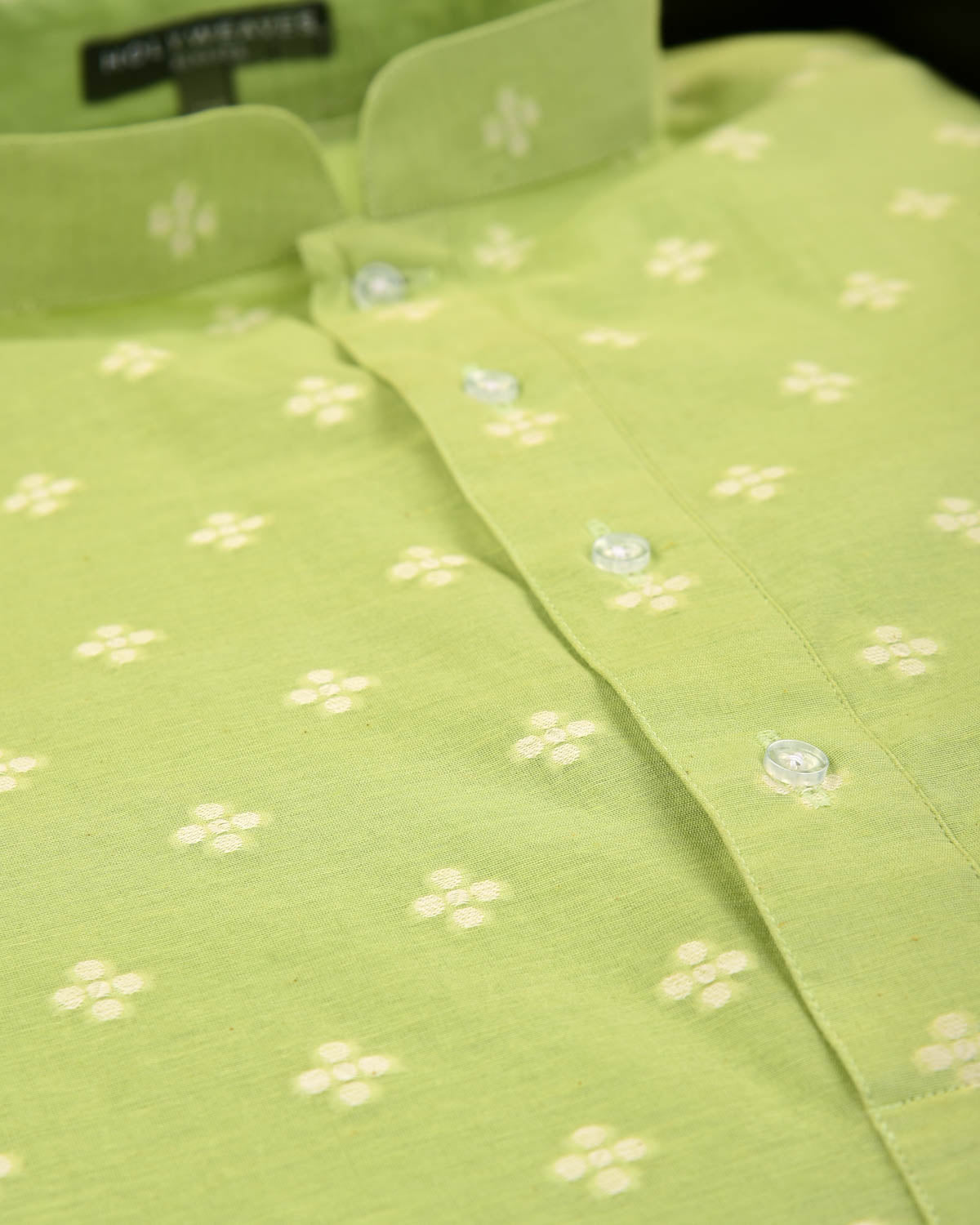 Green Resham Buti Woven Cotton Silk Mens Kurta Pyjama-HolyWeaves