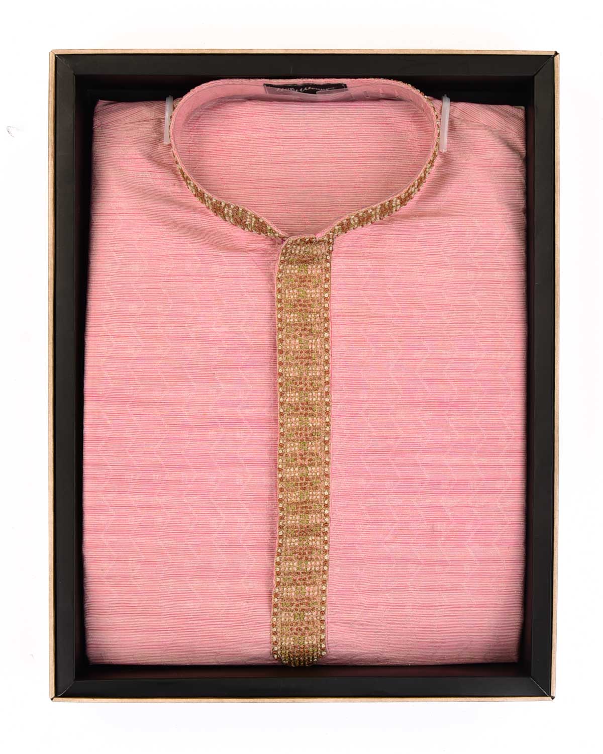 Pink Banarasi Hand-embroidered Cotton Silk Mens Kurta Pyjama-HolyWeaves