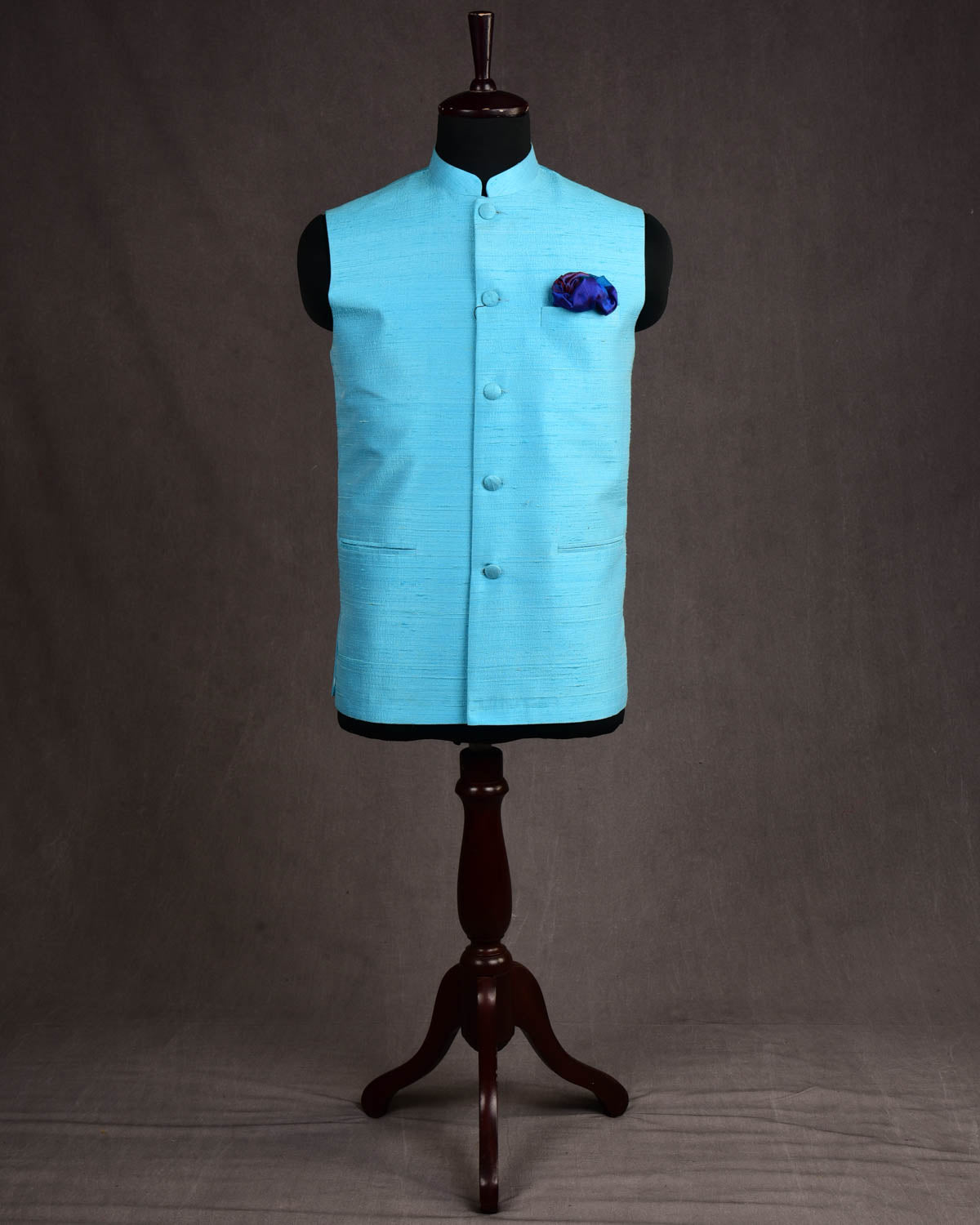 Ferozi Banarasi Textured Handwoven Raw Silk Mens Modi Jacket-HolyWeaves