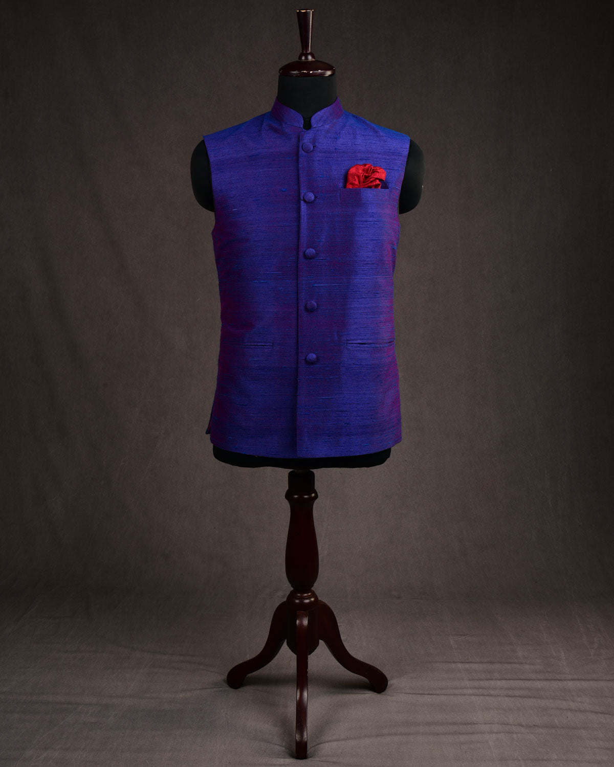 Shot Royal Blue Textured Raw Silk Mens Modi Jacket