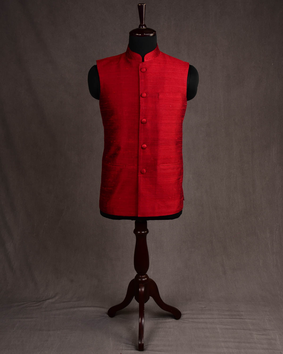 Crimson Red Textured Raw Silk Mens Modi Jacket-HolyWeaves