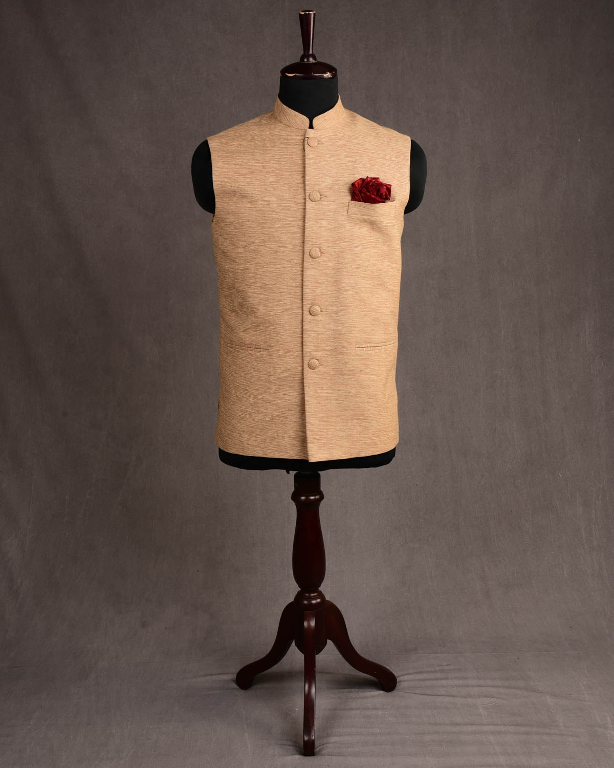 Beige Banarasi Handwoven Raw Silk Mens Modi Jacket