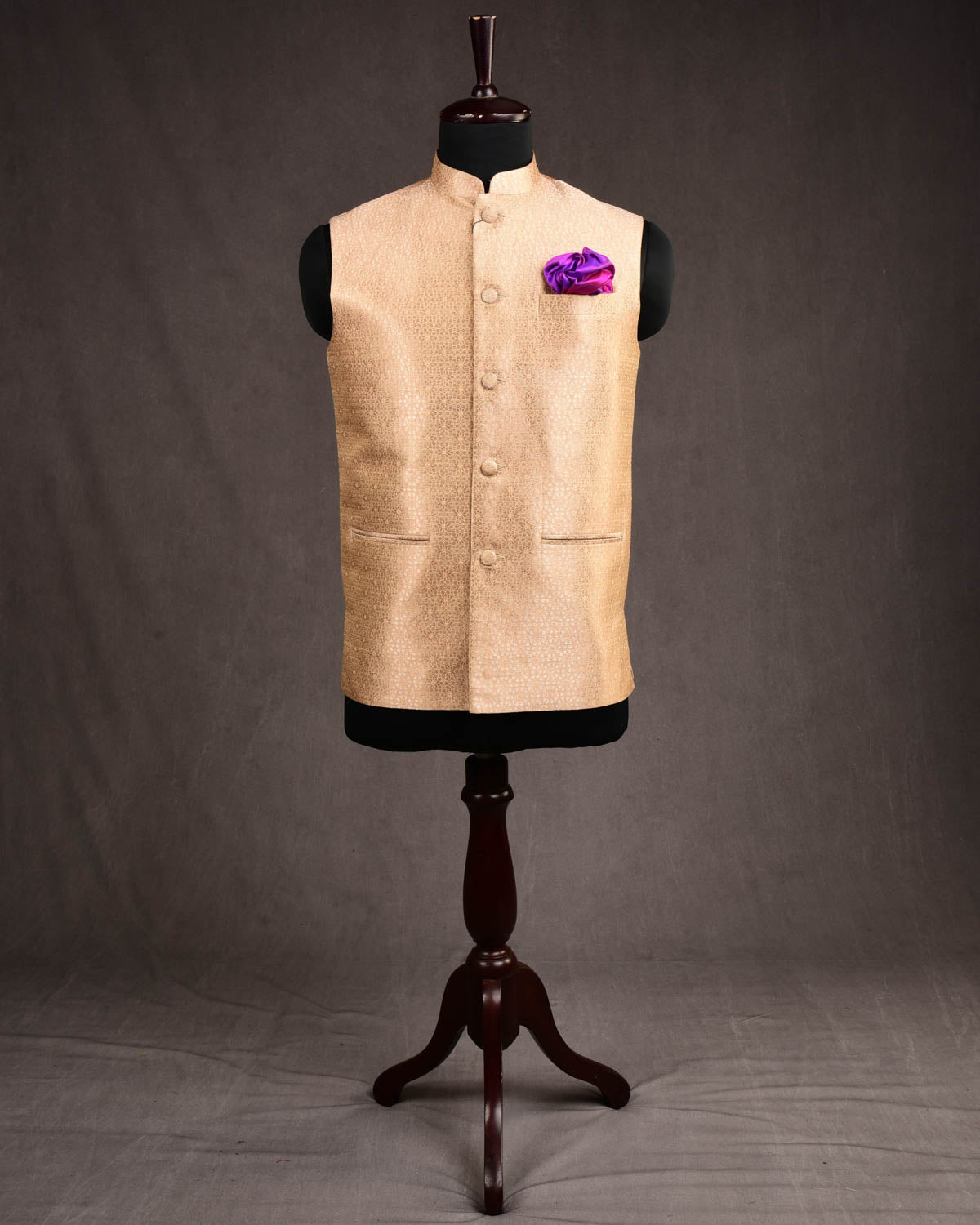 Gold Banarasi Sona-Rupa Mosaic Brocade Handwoven Katan Silk Mens Modi Jacket-HolyWeaves