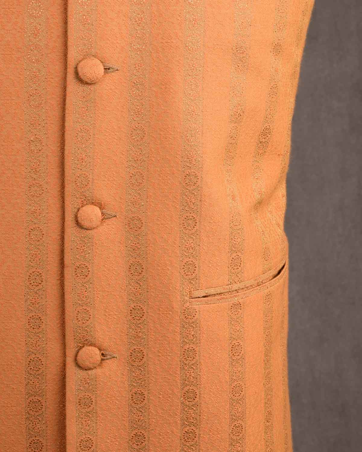 Mustard Yellow Banarasi Jacquard Woven Cotton Silk Mens Modi Jacket-HolyWeaves