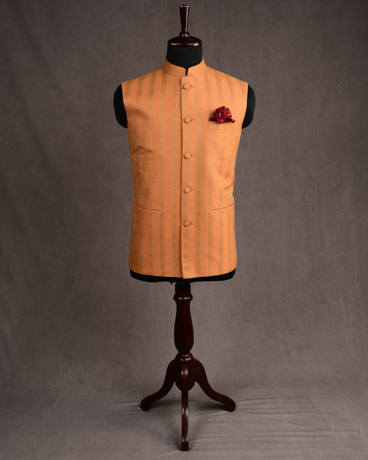Mustard Yellow Banarasi Jacquard Woven Cotton Silk Mens Modi Jacket-HolyWeaves