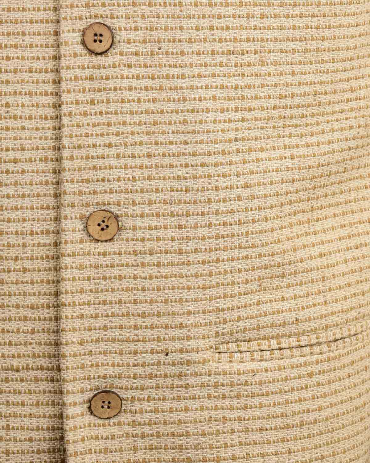 Cream Banarasi Handwoven Jute Cotton Mens Modi Jacket-HolyWeaves