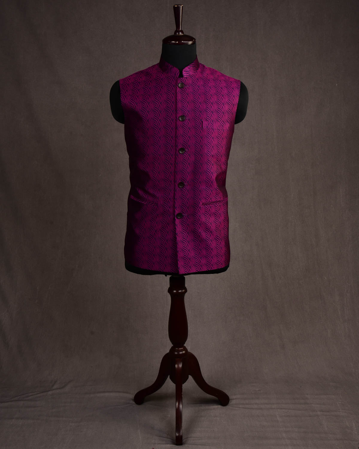 Purple Banarasi Zebra Stripes Tanchoi Handwoven Pure Silk Mens Modi Jacket-HolyWeaves
