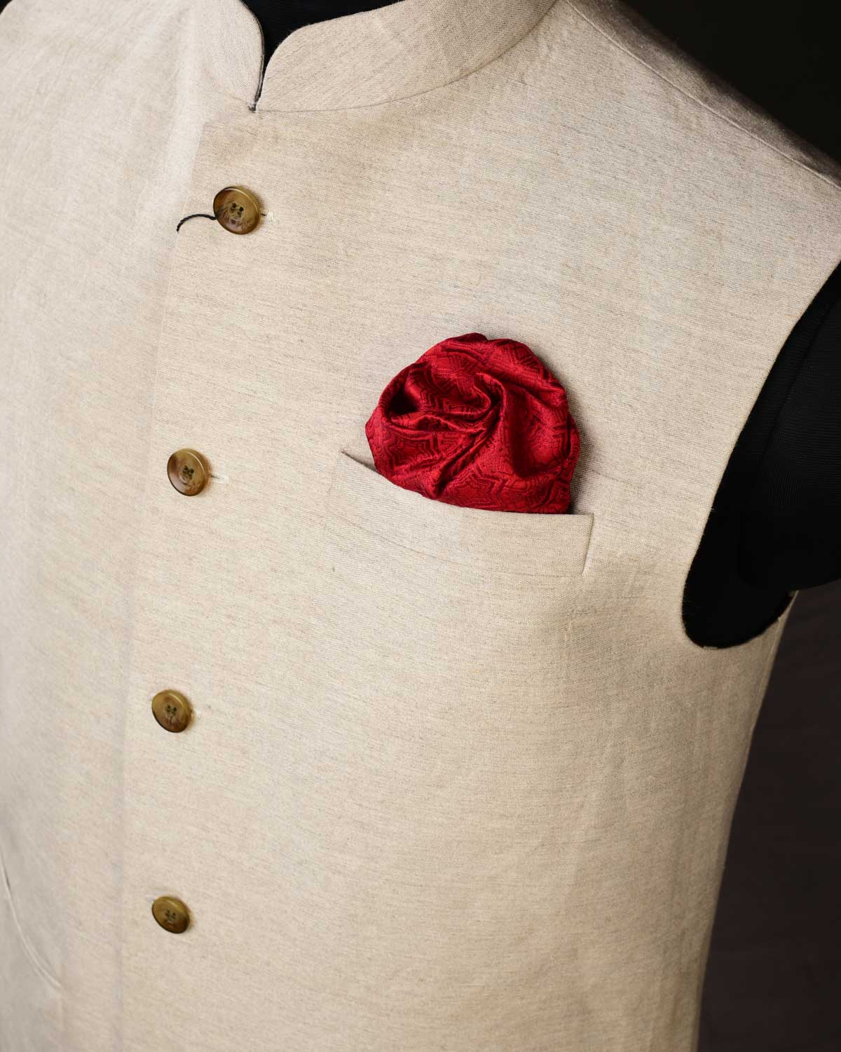 Textured Gray Linen Mens Modi Jacket with Jaipur Cotton Lining-HolyWeaves