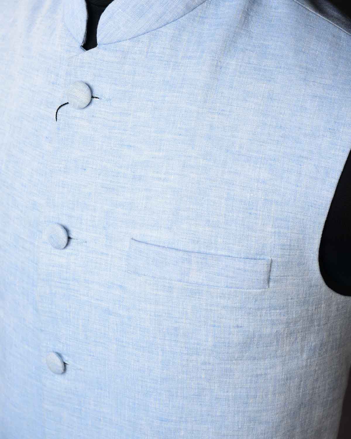 Textured Sky Blue Linen Mens Modi Jacket with Jaipur Cotton Lining-HolyWeaves