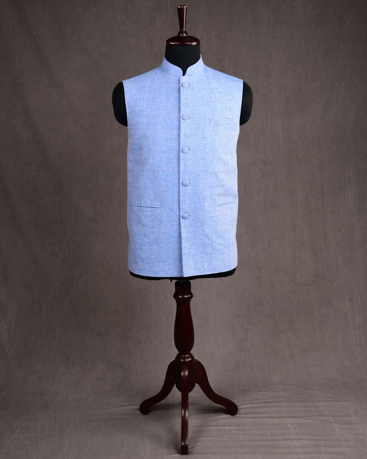 Textured Blue Linen Mens Modi Jacket with Jaipur Cotton Lining-HolyWeaves