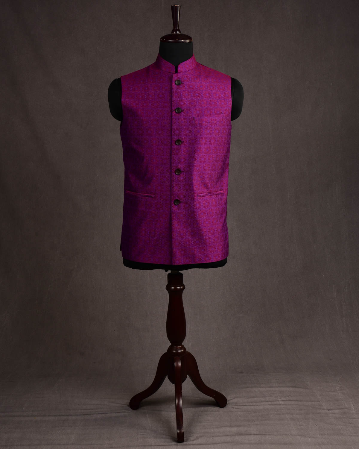 Purple Kaleidoscopic Stars Resham Tanchoi Silk Mens Modi Jacket-HolyWeaves