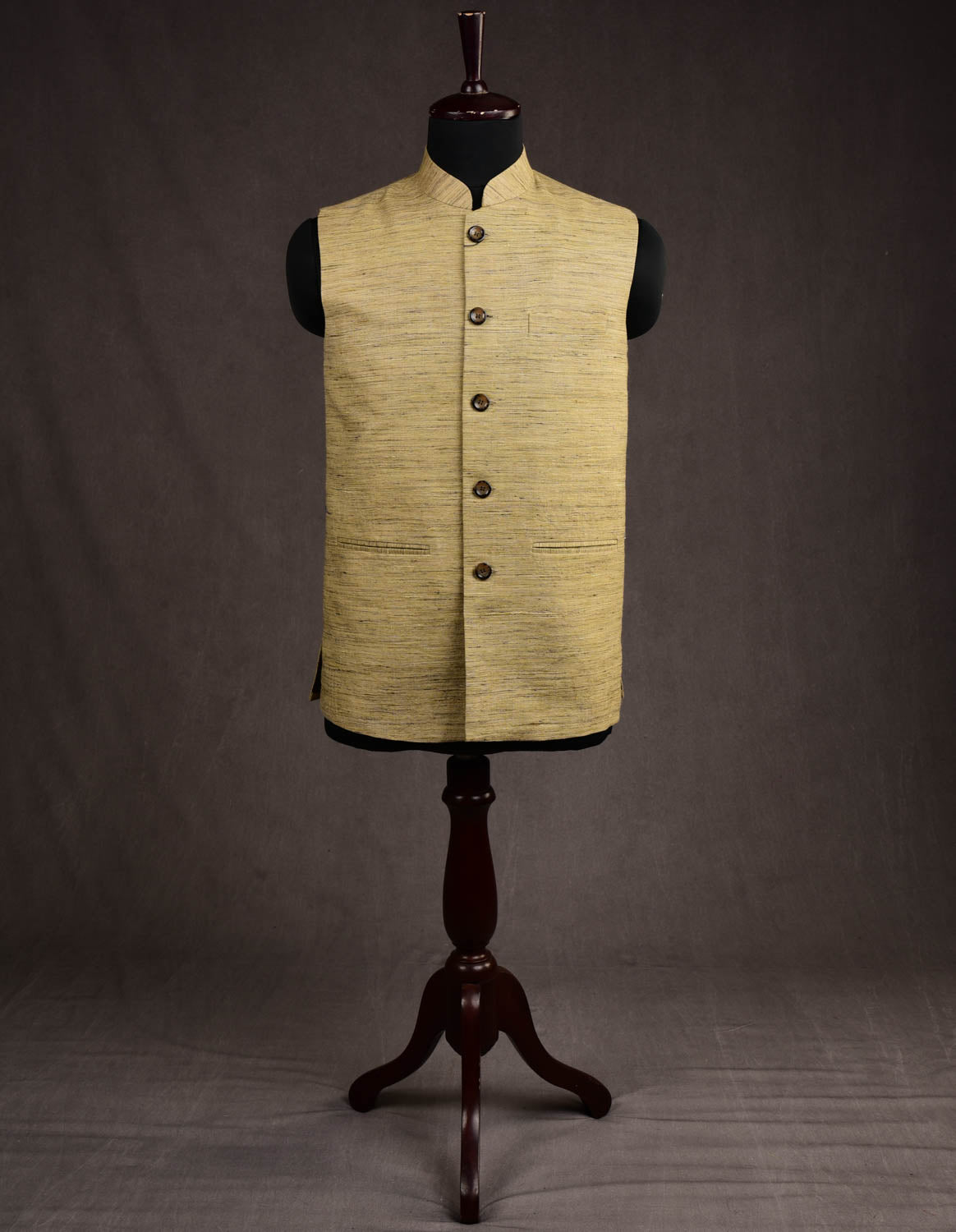 Textured Beige Tasar Khichha Mens Modi Jacket-HolyWeaves
