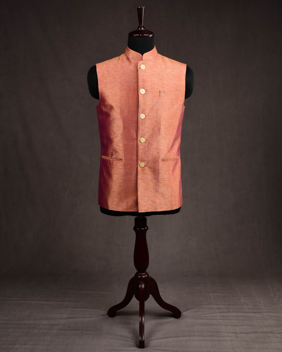 Metallic Peach Banarasi Raw Silk Mens Modi Jacket-HolyWeaves