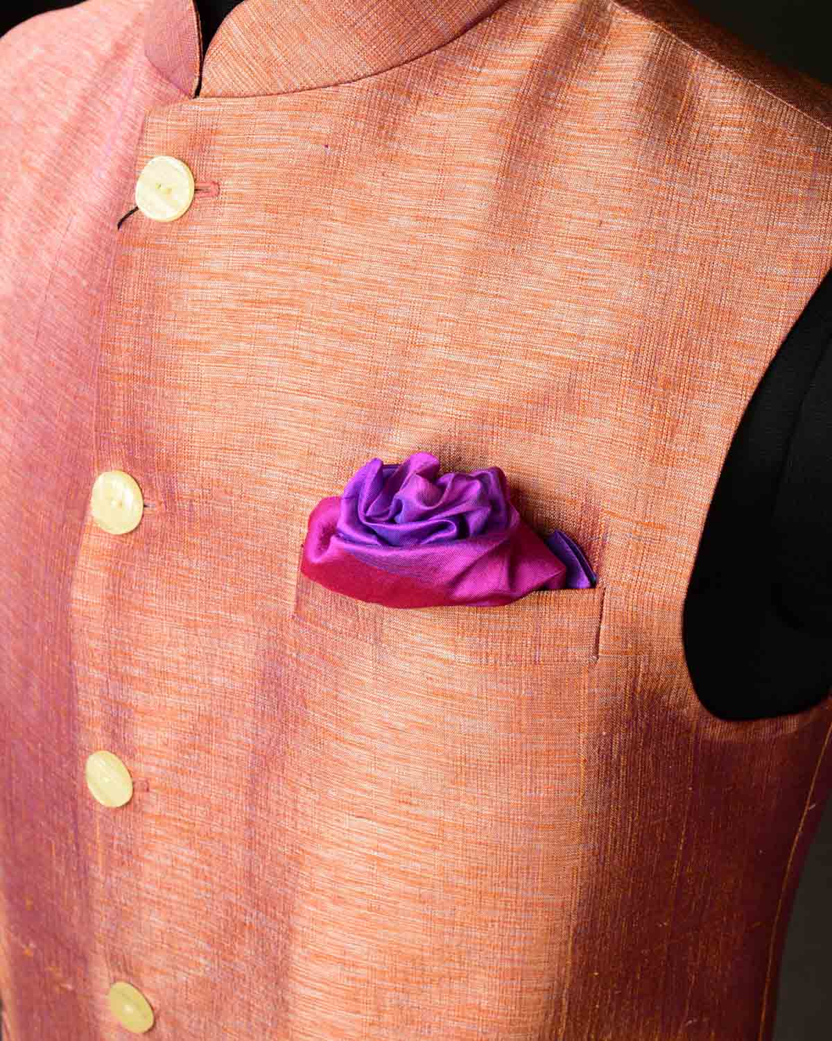 Metallic Peach Banarasi Raw Silk Mens Modi Jacket