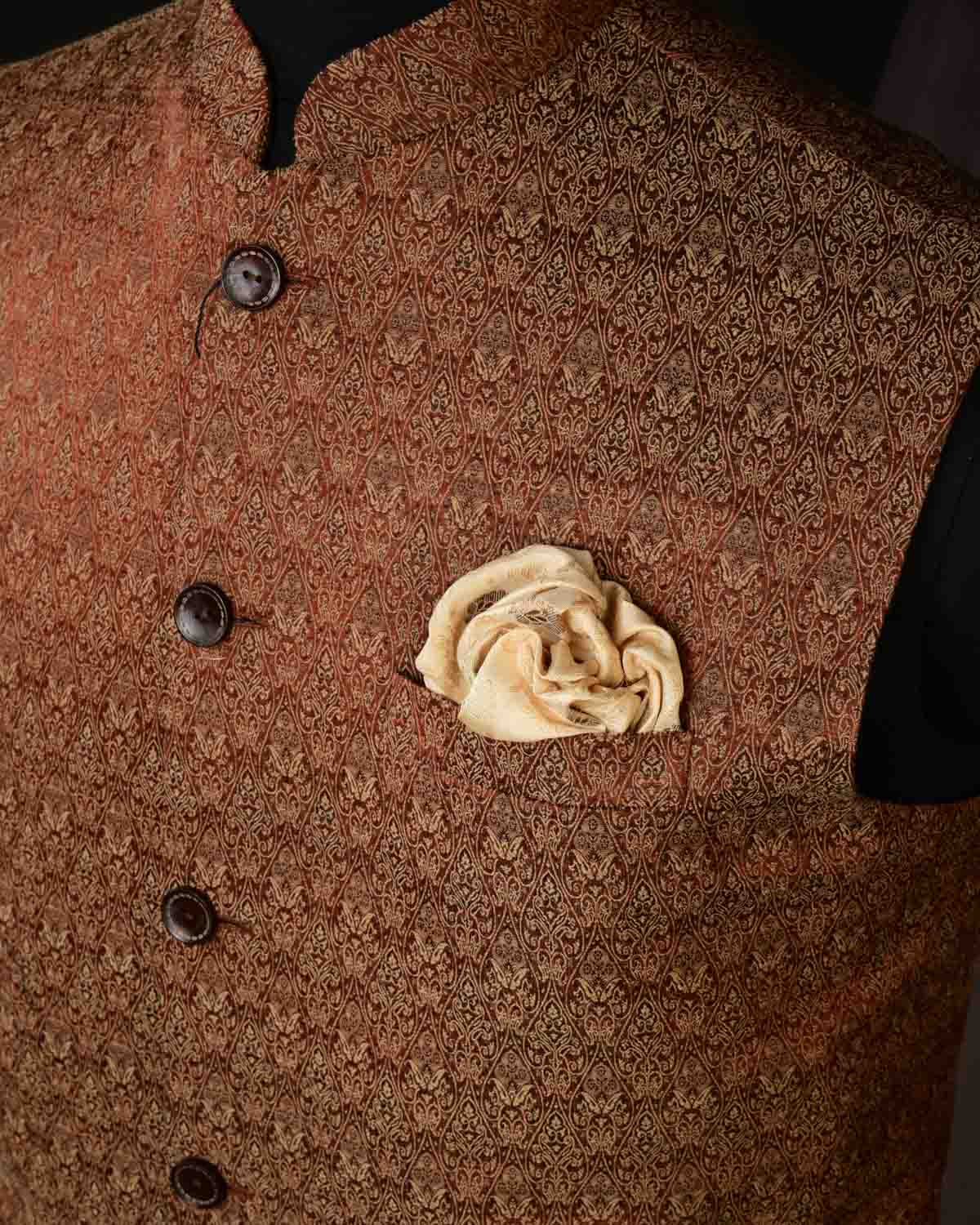 Russet Brown Banarasi Alfi Jamawar Silk Wool Mens Modi Jacket-HolyWeaves