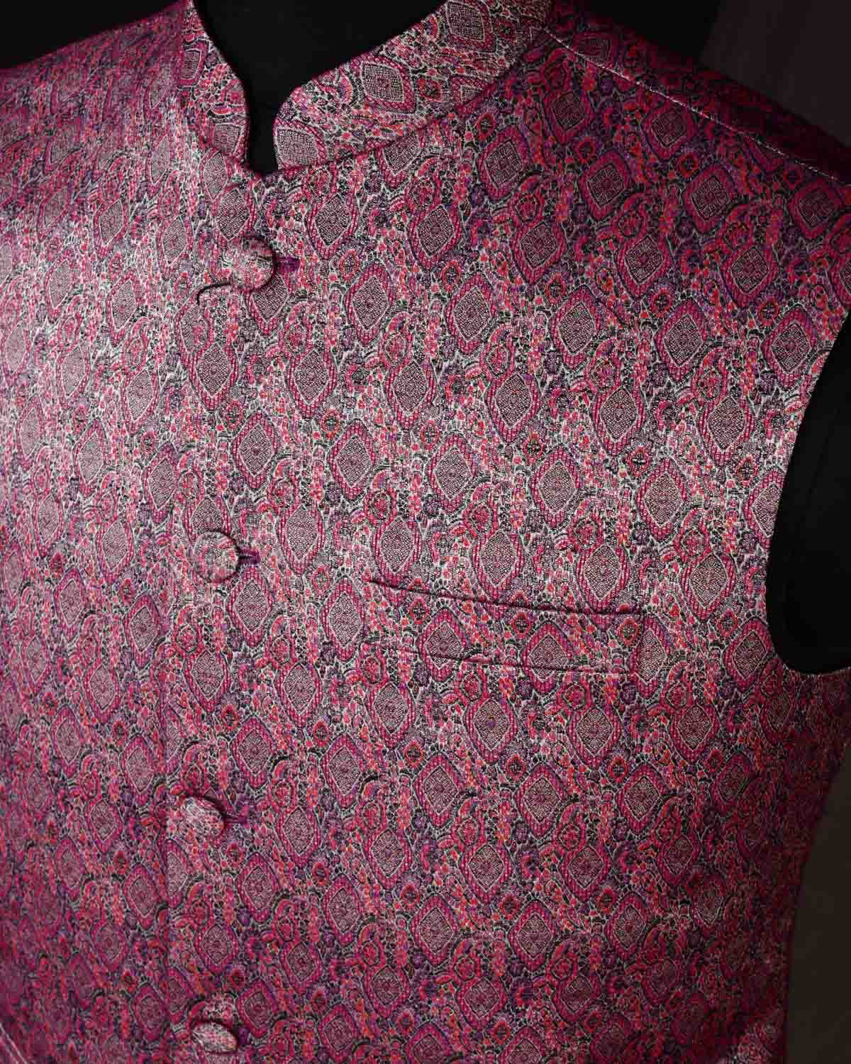 Lilac Banarasi Tehra Jamawar Silk Wool Mens Modi Jacket-HolyWeaves