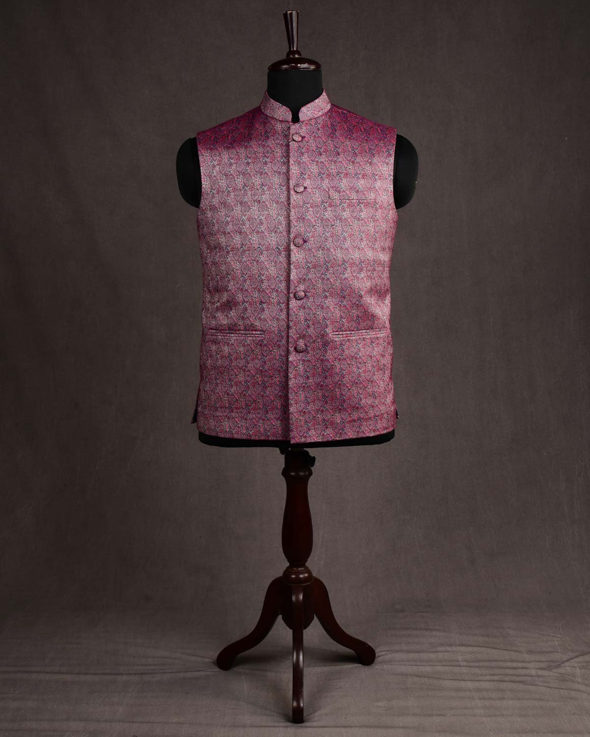 Lilac Banarasi Tehra Jamawar Silk Wool Mens Modi Jacket-HolyWeaves