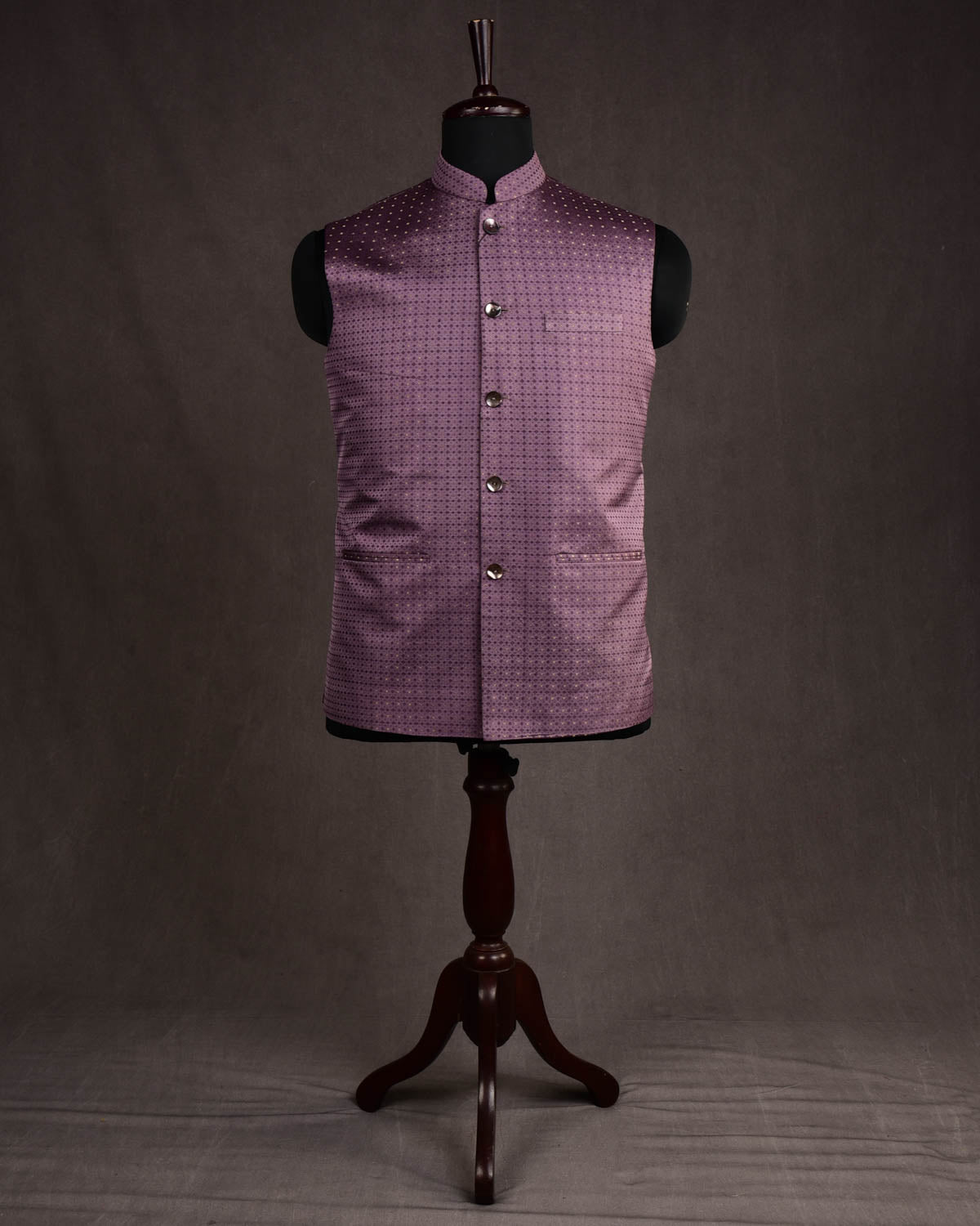 English Lavender Gold Zari Tanchoi Brocade Silk Mens Modi Jacket-HolyWeaves