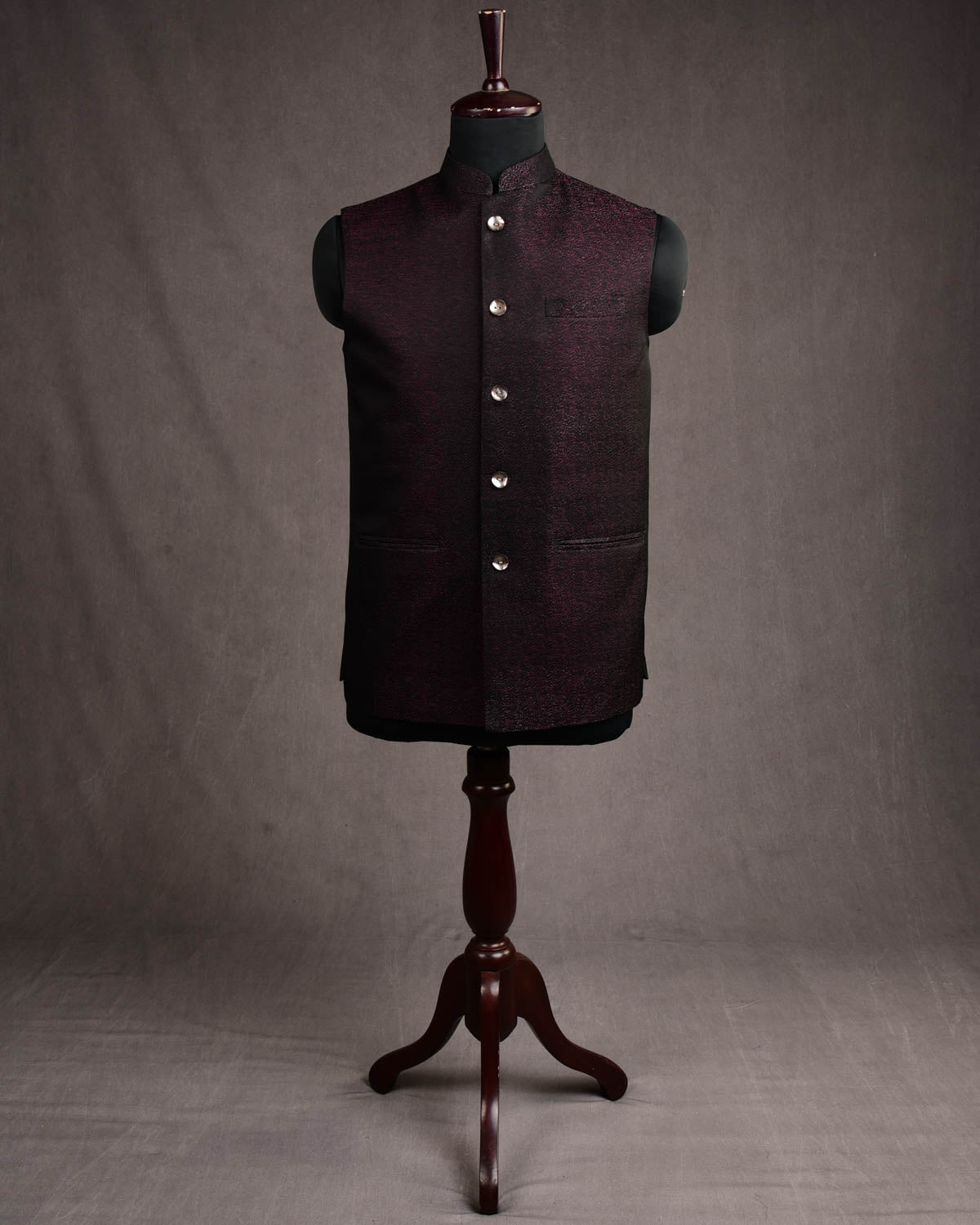 Mulberry Black Colored Zari Brocade Art Silk Mens Modi Jacket-HolyWeaves