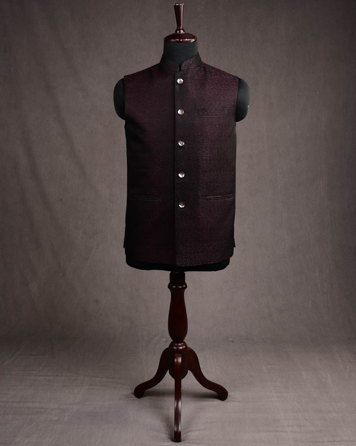 Mulberry Black Colored Zari Brocade Art Silk Mens Modi Jacket-HolyWeaves