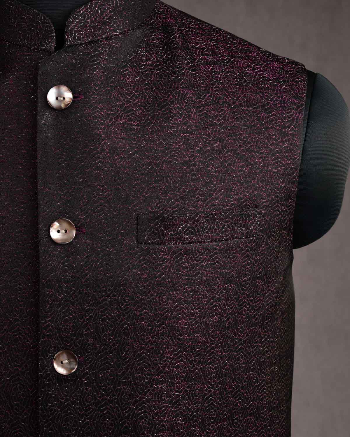 Mulberry Black Colored Zari Brocade Art Silk Mens Modi Jacket-HolyWeaves