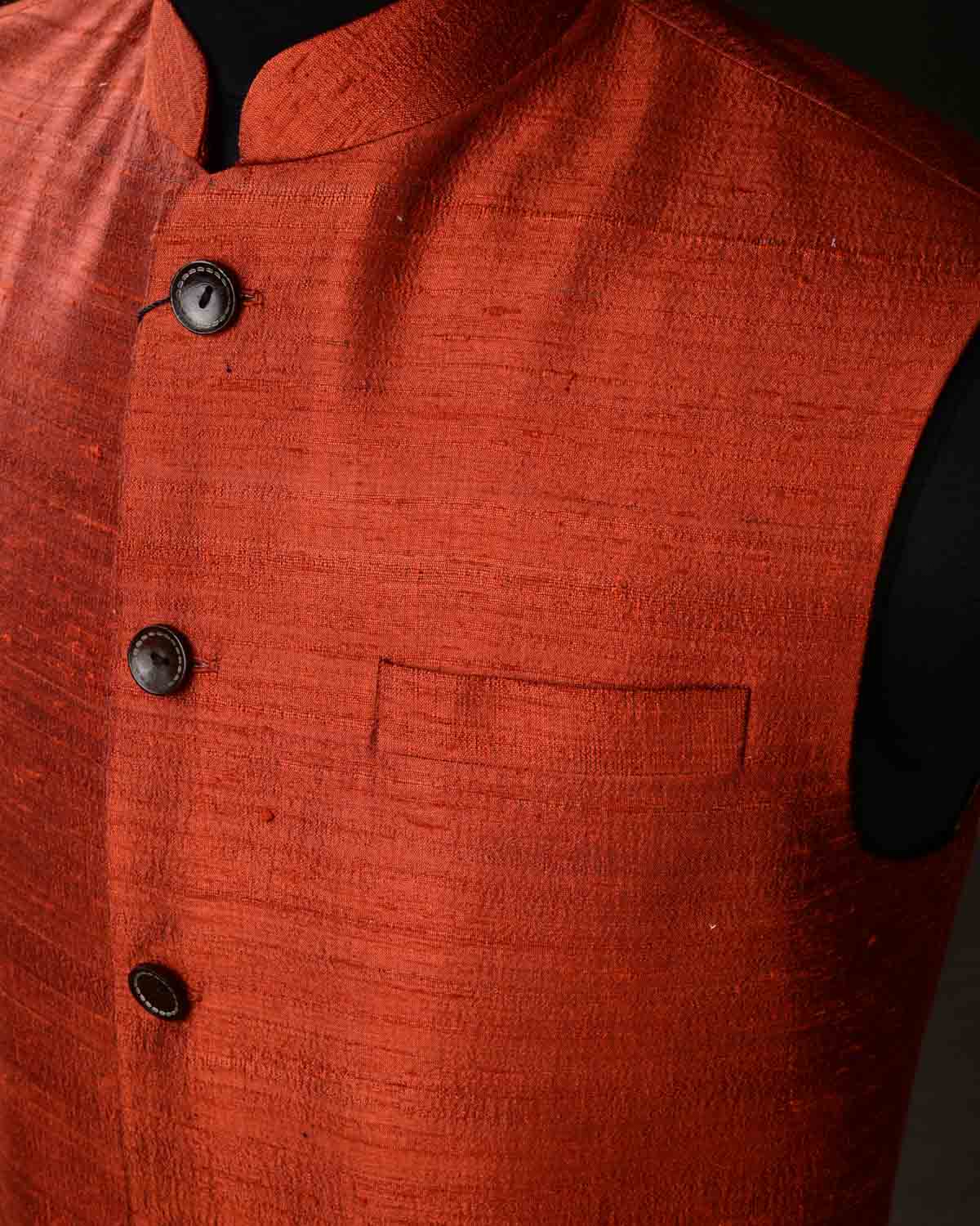 Textured Rust Raw Silk Mens Modi Jacket-HolyWeaves