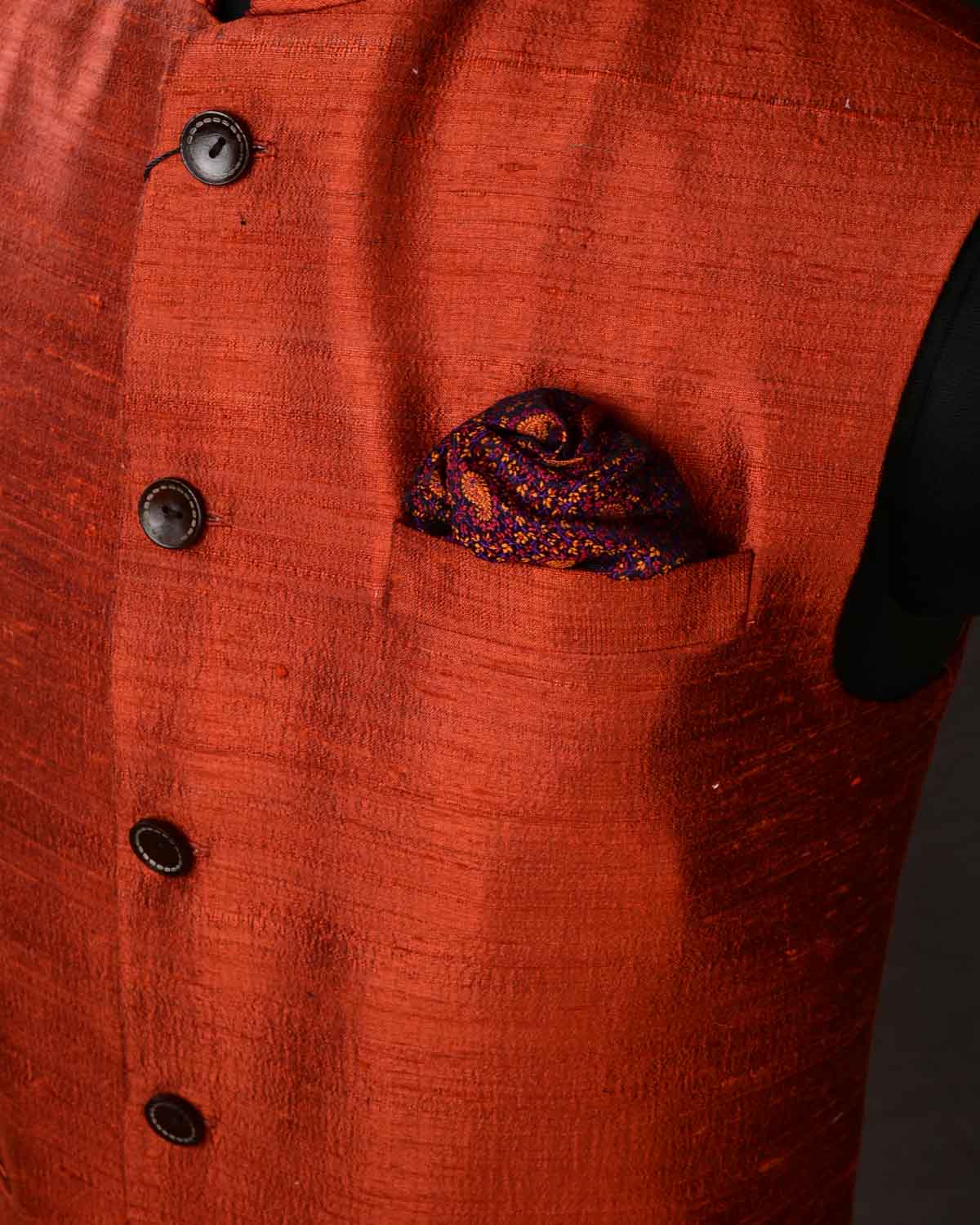 Textured Rust Raw Silk Mens Modi Jacket