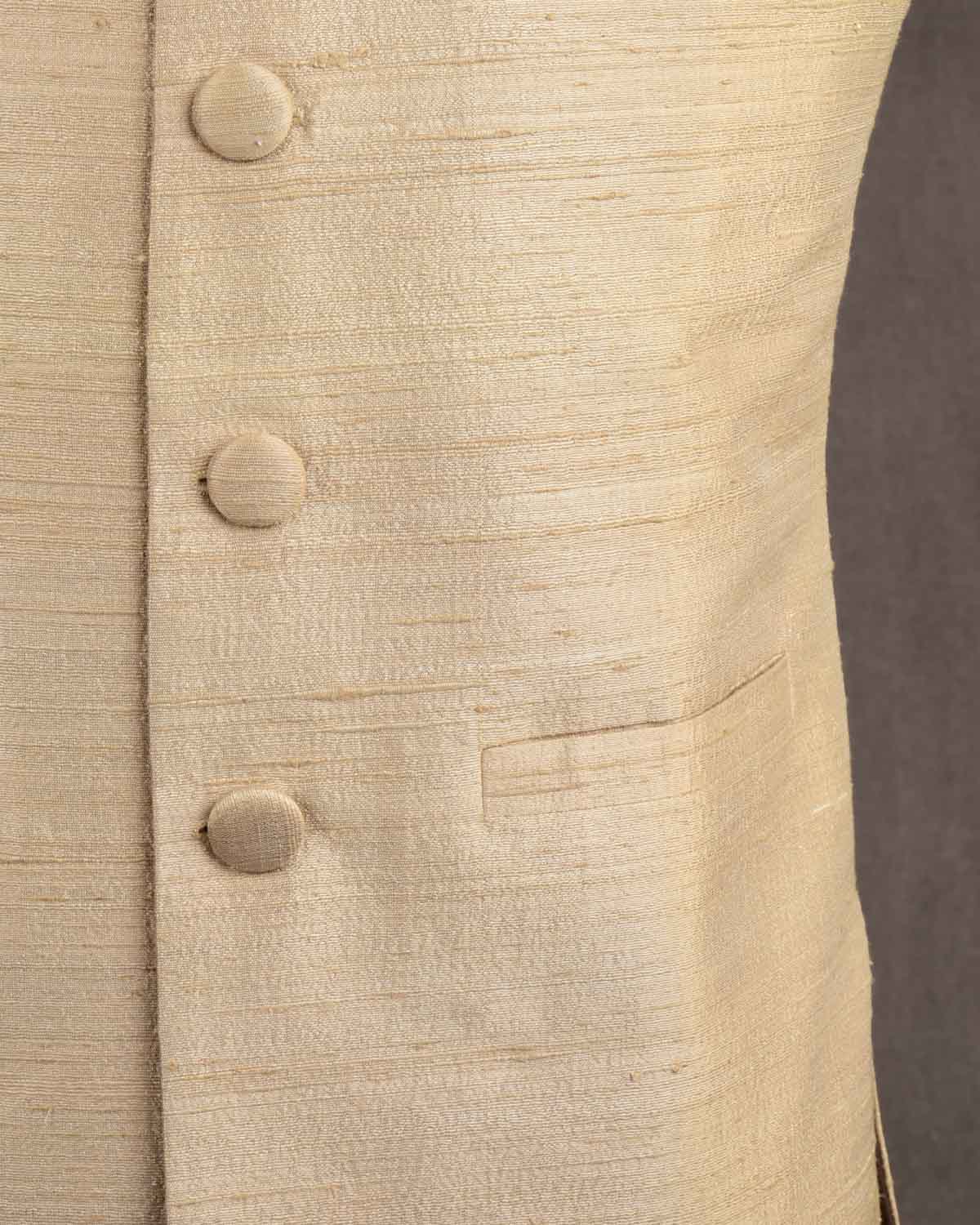 Beige Raw Silk Slim Fit Mens Modi Jacket-HolyWeaves