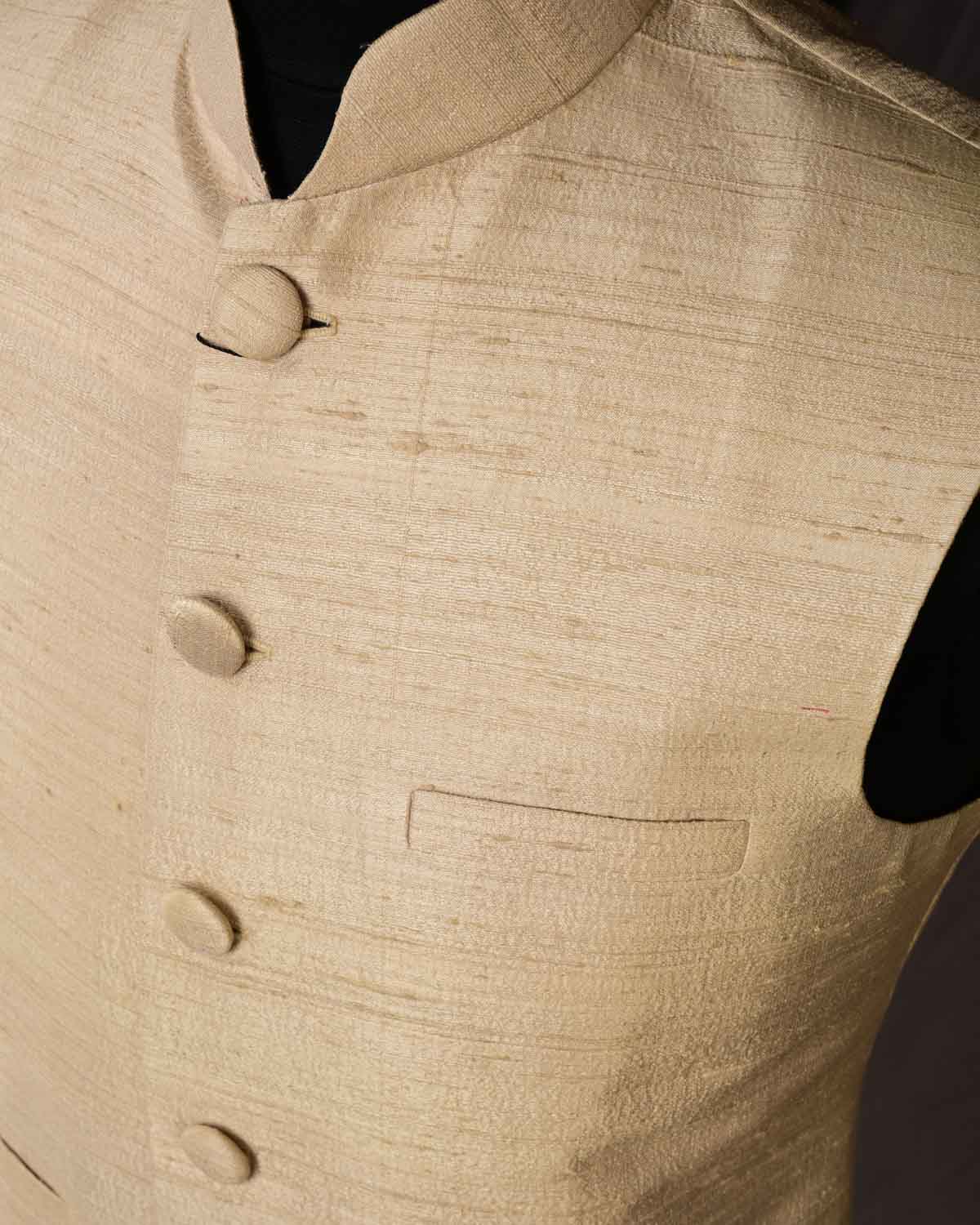 Beige Raw Silk Slim Fit Mens Modi Jacket-HolyWeaves