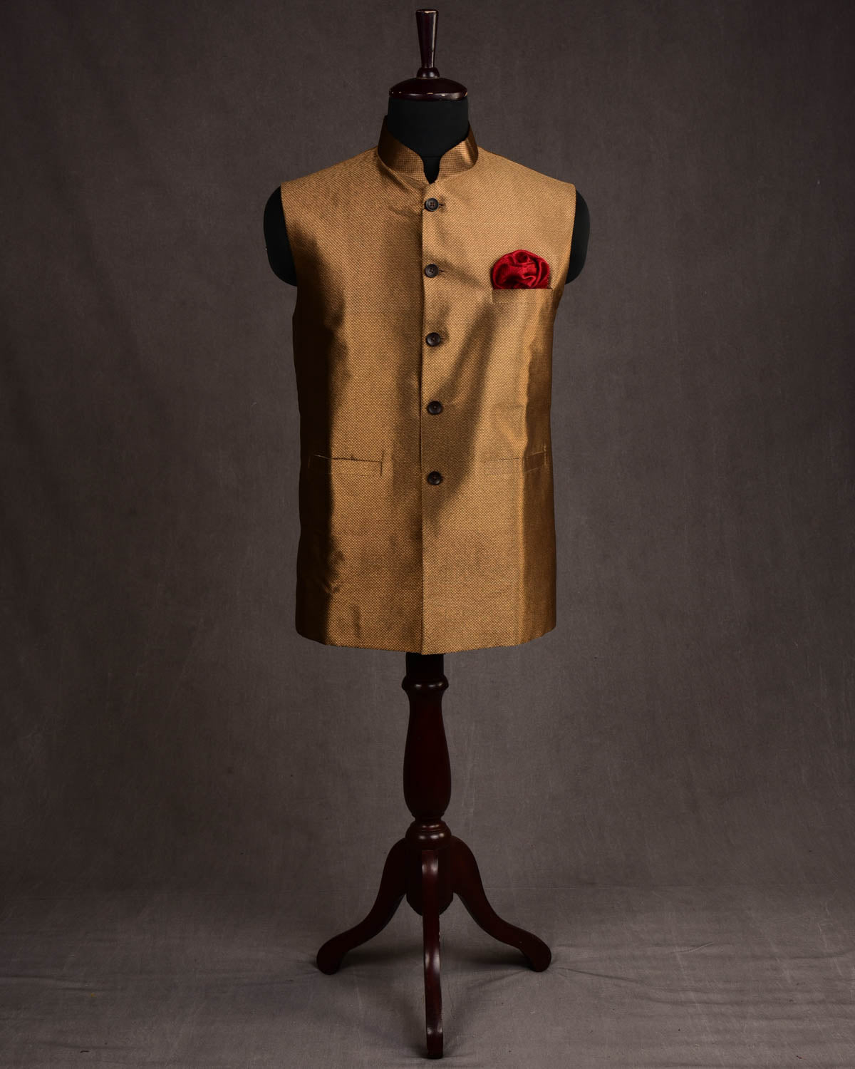 Gold Art Silk Brocade Modi Jacket-HolyWeaves