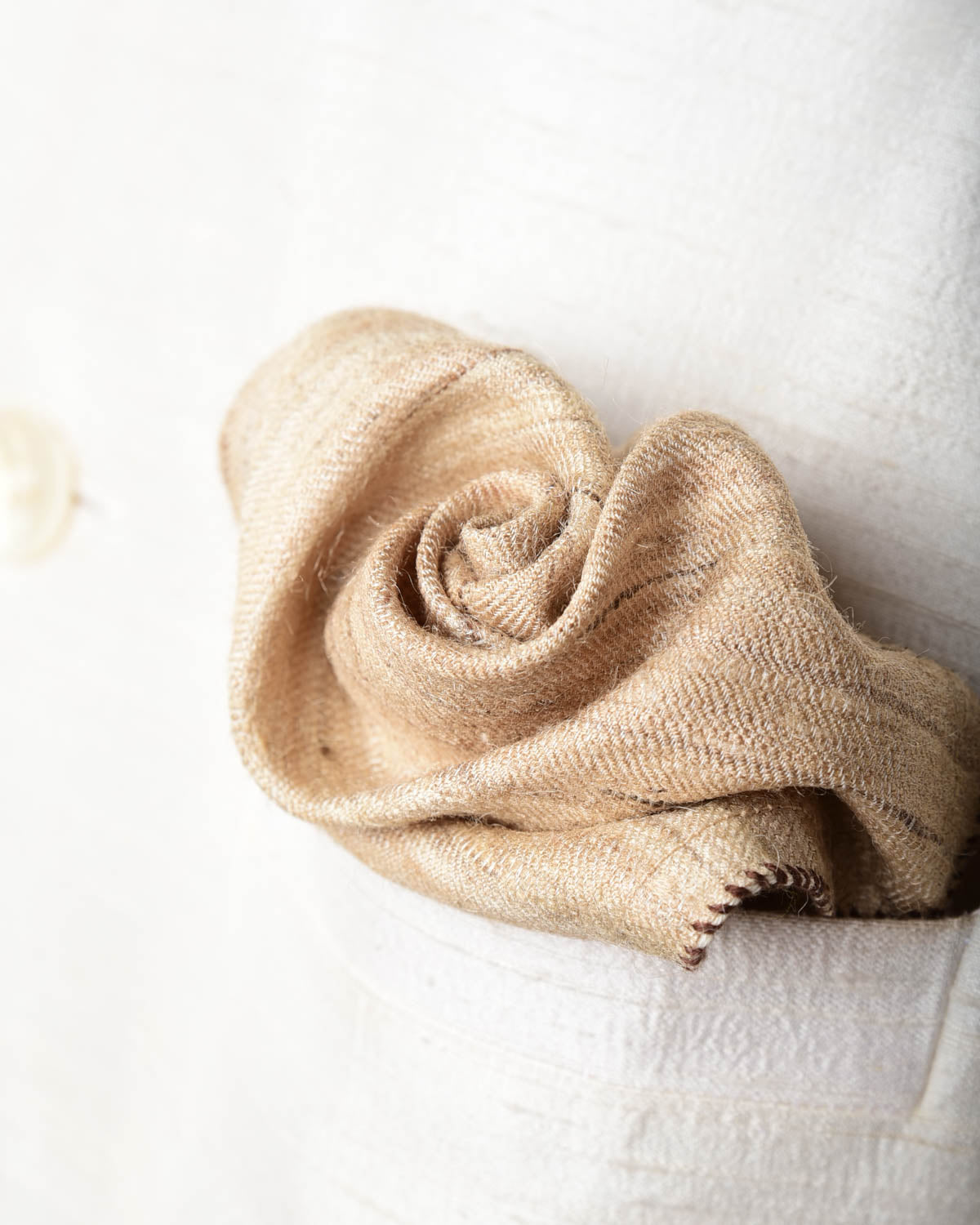 Textured Beige Variegated Texture Handwoven Tasar Silk Pocket Square for Men with Spiral Hand-Hemming-HolyWeaves