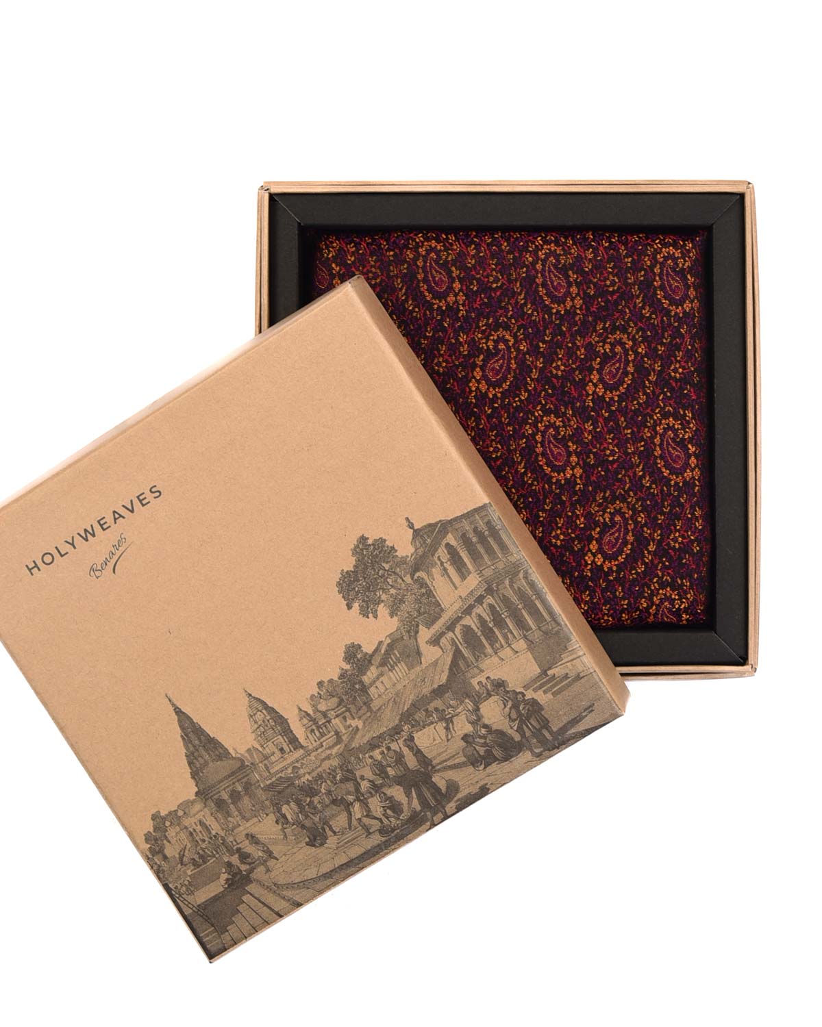 Black Mini Paisleys Tanchoi Handwoven Silk Wool Pocket Square for Men with Spiral Hand-Hemming-HolyWeaves