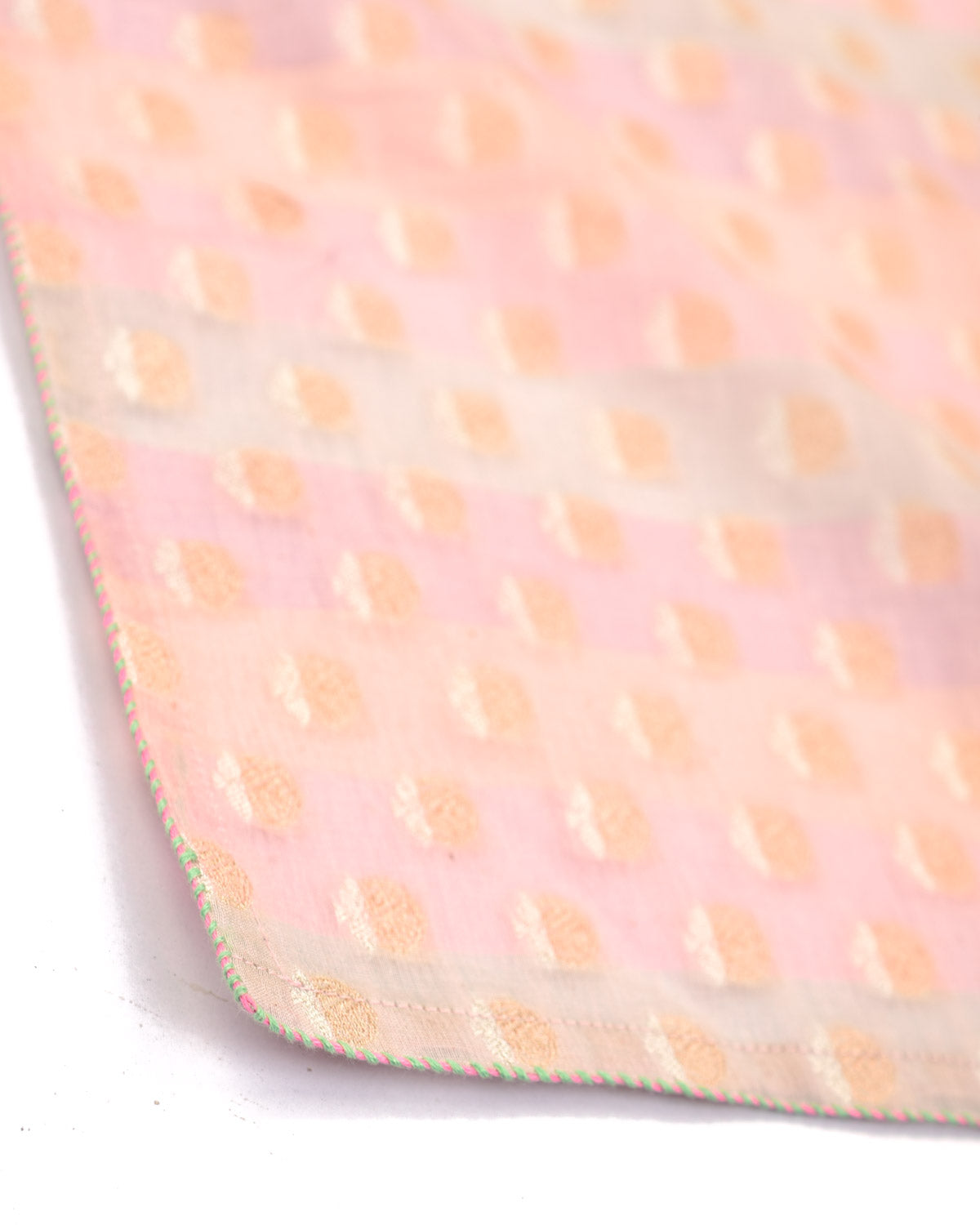 Multi-color Striped Zari Buti Brocade Handwoven Cotton Silk Pocket Square for Men with Spiral Hand-Hemming-HolyWeaves