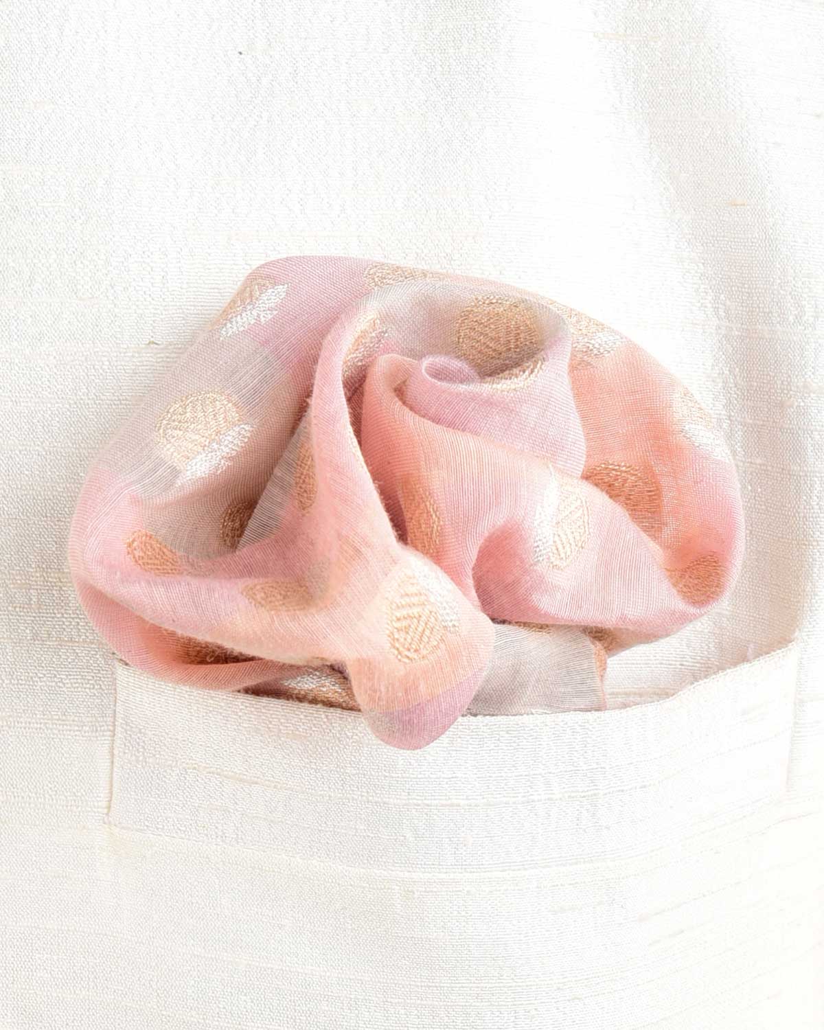 Multi-color Striped Zari Buti Brocade Handwoven Cotton Silk Pocket Square for Men with Spiral Hand-Hemming-HolyWeaves