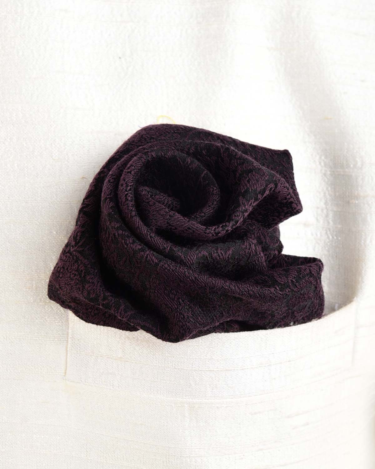 Mahogany Damask Tanchoi Handwoven Silk Wool Pocket Square for Men with Scallop Hand-Hemming-HolyWeaves