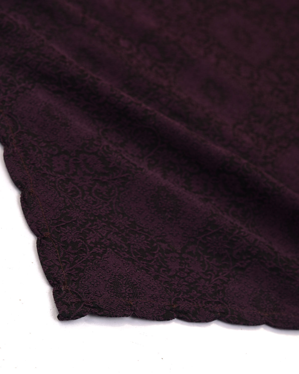 Mahogany Damask Tanchoi Handwoven Silk Wool Pocket Square for Men with Scallop Hand-Hemming-HolyWeaves