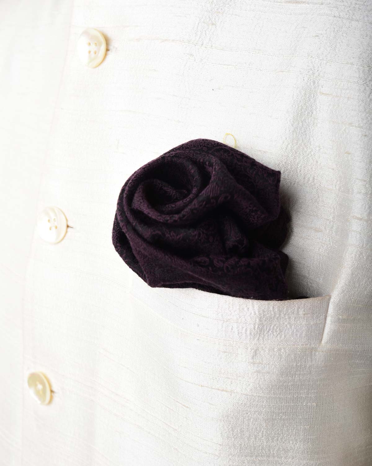 Mahogany Damask Tanchoi Handwoven Silk Wool Pocket Square for Men with Scallop Hand-Hemming-HolyWeaves