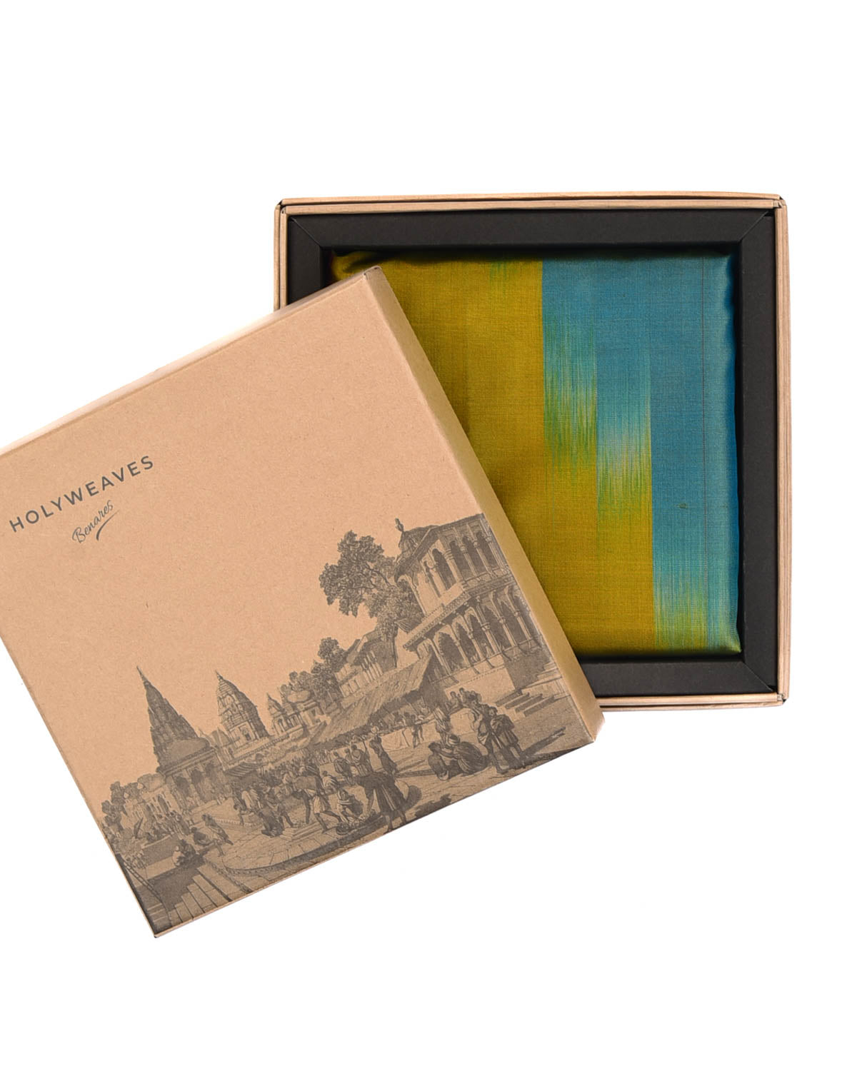 Rainbow Green-Yellow Twin-Layer Double-Sided Ombre Handwoven Silk Pocket Square for Men with Spiral Hand-Hemming-HolyWeaves