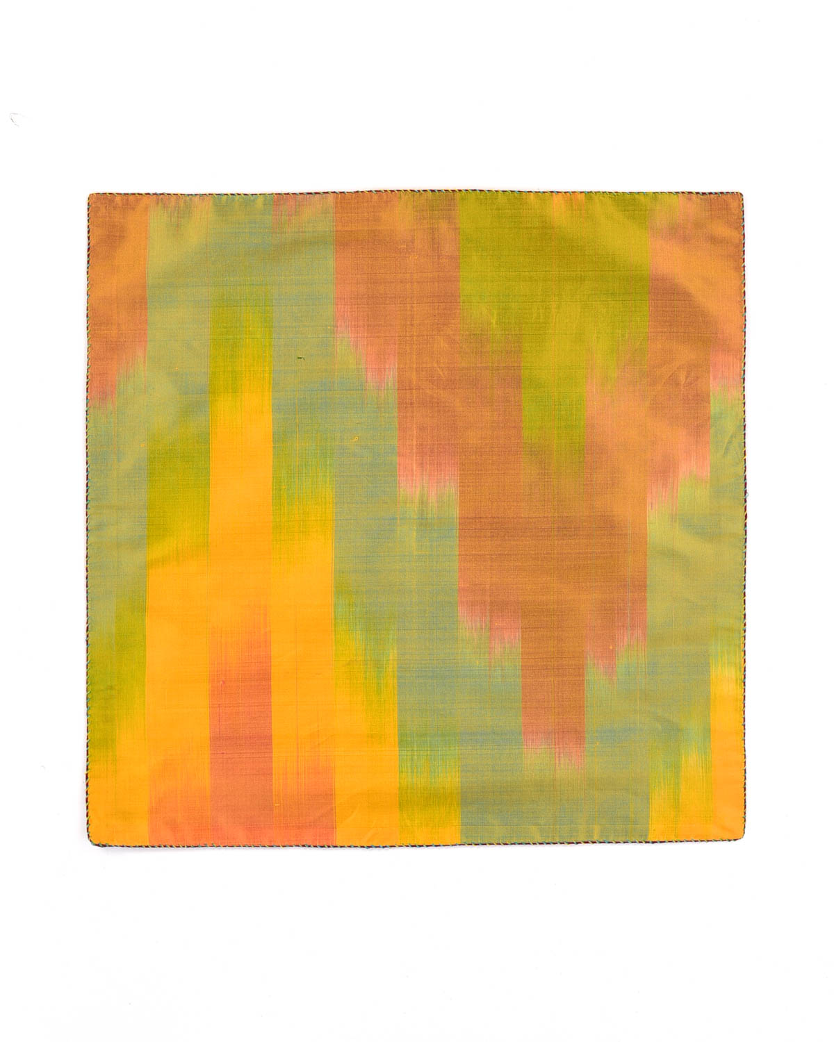 Rainbow Green-Yellow Twin-Layer Double-Sided Ombre Handwoven Silk Pocket Square for Men with Spiral Hand-Hemming-HolyWeaves