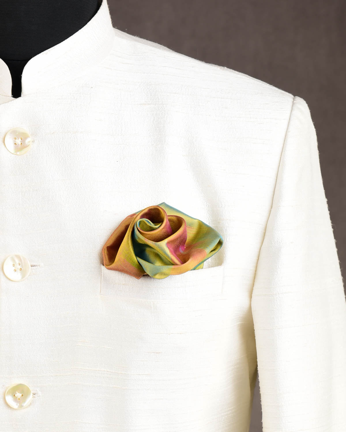 Rainbow Green-Yellow Twin-Layer Double-Sided Ombre Handwoven Silk Pocket Square for Men with Spiral Hand-Hemming-HolyWeaves