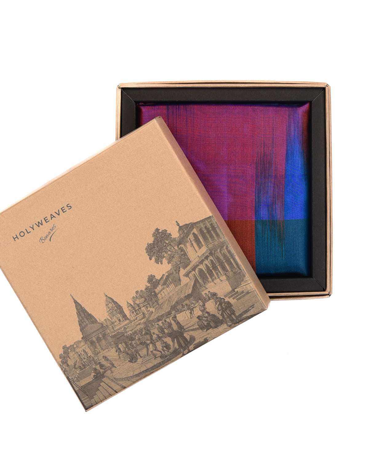 Rainbow Blue-Green Twin-Layer Double-Sided Ombre Handwoven Silk Pocket Square for Men with Spiral Hand-Hemming-HolyWeaves