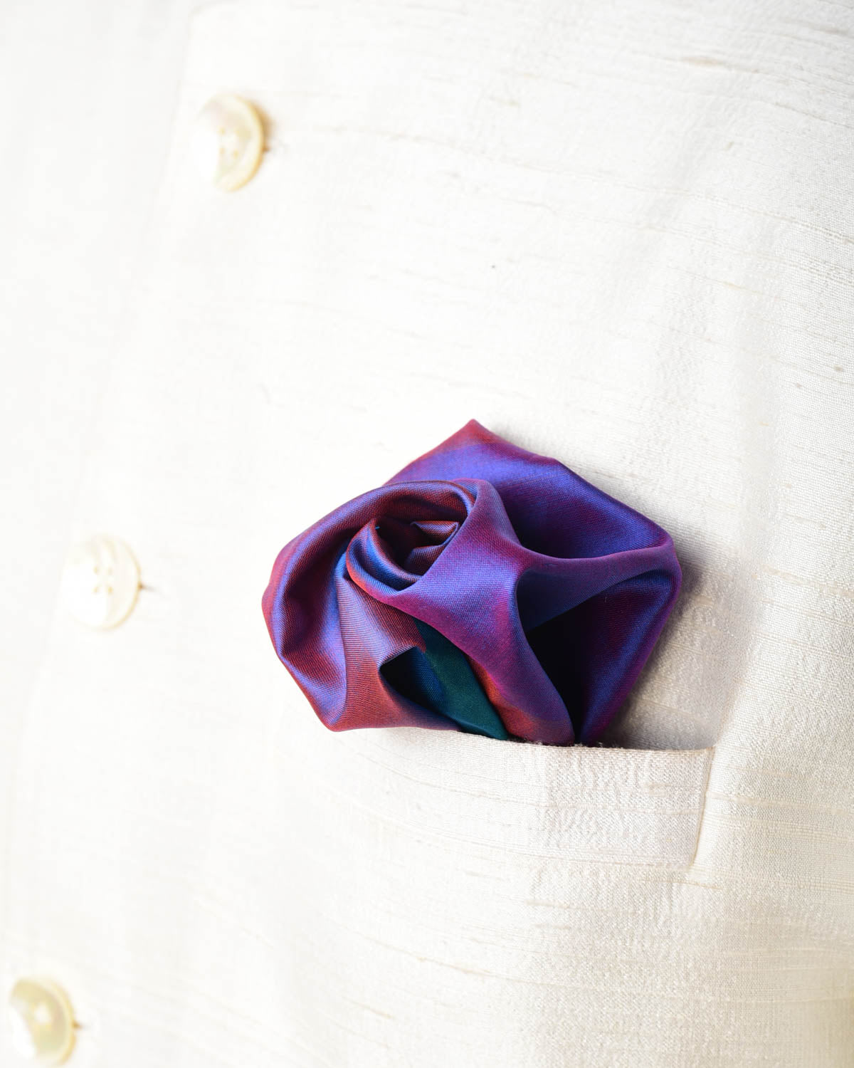 Rainbow Blue-Green Twin-Layer Double-Sided Ombre Handwoven Silk Pocket Square for Men with Spiral Hand-Hemming-HolyWeaves